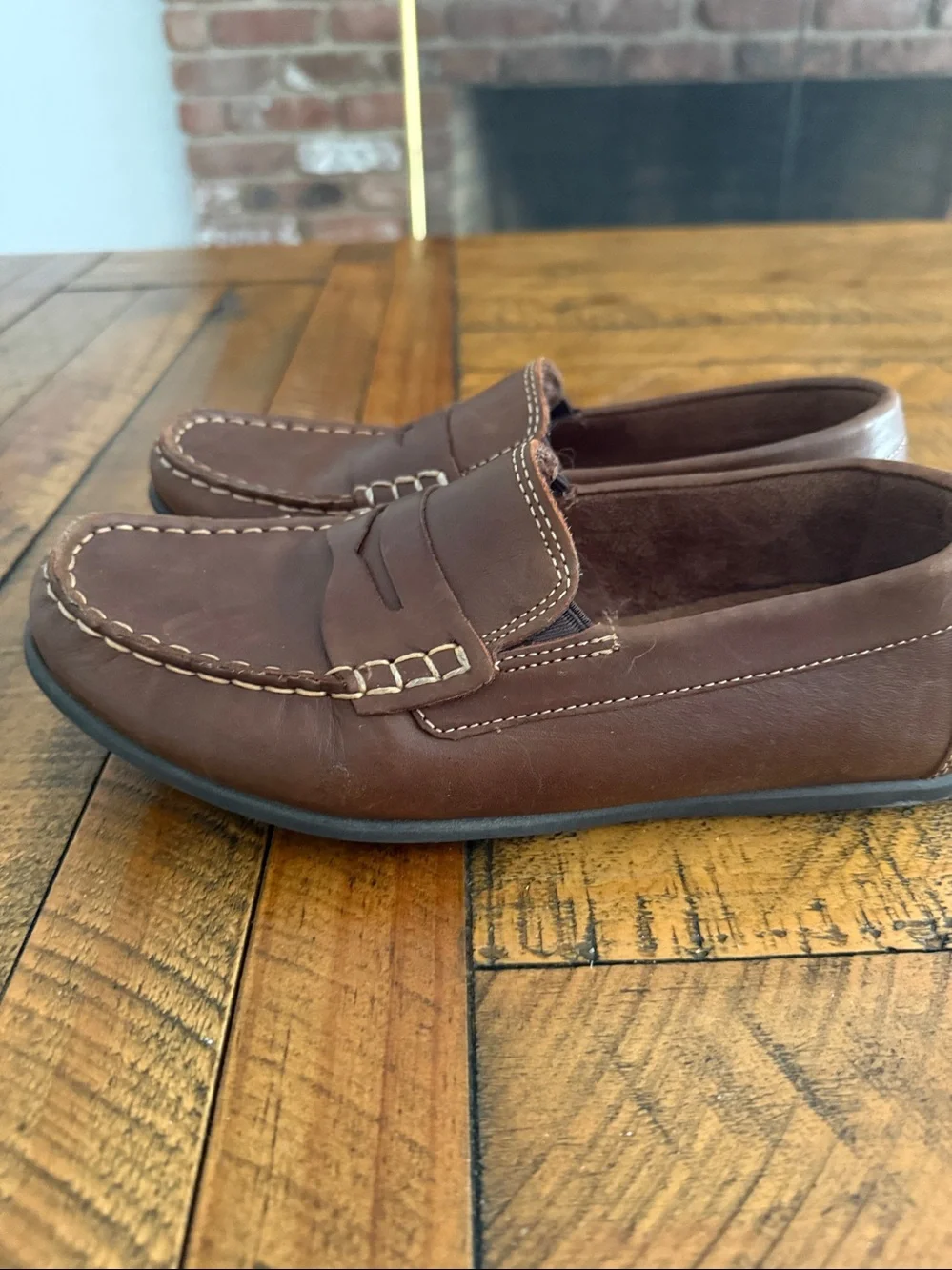 Florsheim Brown Leather Penny Loafers with Contrast Stitching